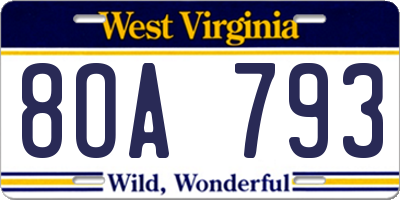 WV license plate 8OA793