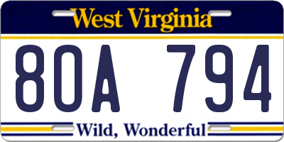 WV license plate 8OA794