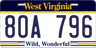 WV license plate 8OA796