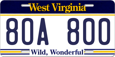 WV license plate 8OA800