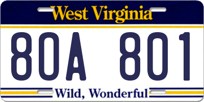 WV license plate 8OA801