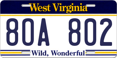 WV license plate 8OA802