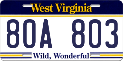 WV license plate 8OA803