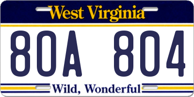WV license plate 8OA804