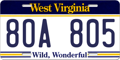 WV license plate 8OA805