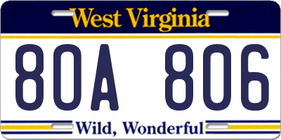 WV license plate 8OA806