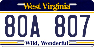 WV license plate 8OA807