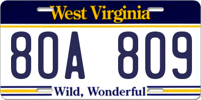 WV license plate 8OA809