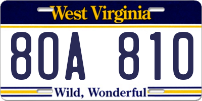 WV license plate 8OA810