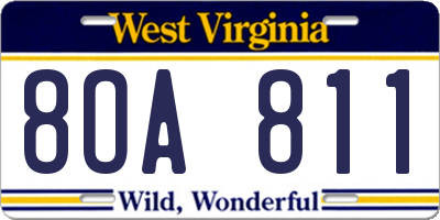 WV license plate 8OA811