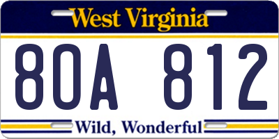 WV license plate 8OA812