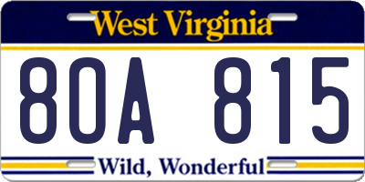 WV license plate 8OA815
