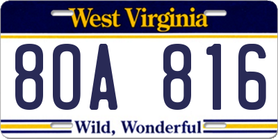 WV license plate 8OA816