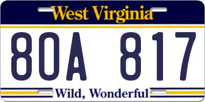 WV license plate 8OA817