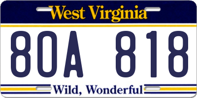 WV license plate 8OA818
