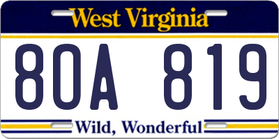 WV license plate 8OA819