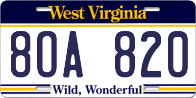 WV license plate 8OA820