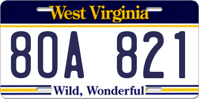 WV license plate 8OA821