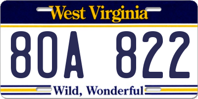 WV license plate 8OA822