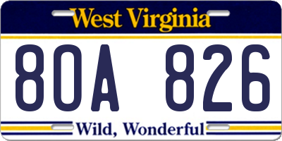 WV license plate 8OA826