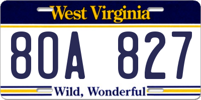 WV license plate 8OA827