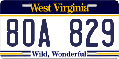 WV license plate 8OA829