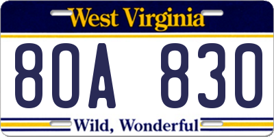 WV license plate 8OA830