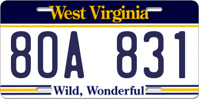 WV license plate 8OA831