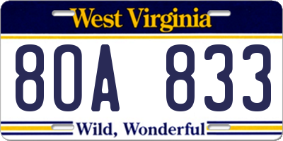 WV license plate 8OA833