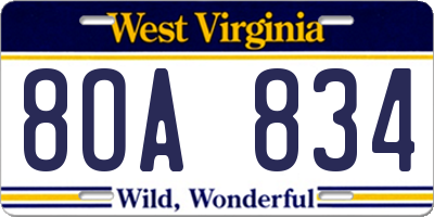 WV license plate 8OA834