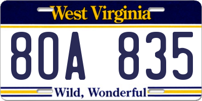 WV license plate 8OA835