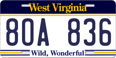 WV license plate 8OA836