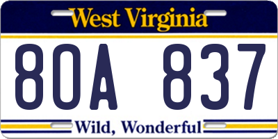 WV license plate 8OA837