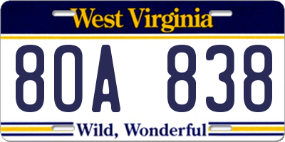 WV license plate 8OA838
