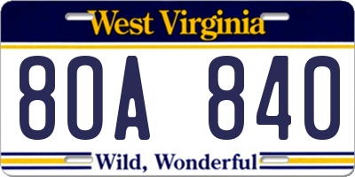 WV license plate 8OA840