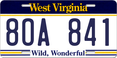 WV license plate 8OA841