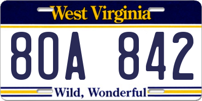 WV license plate 8OA842