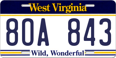 WV license plate 8OA843