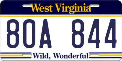 WV license plate 8OA844