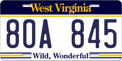 WV license plate 8OA845