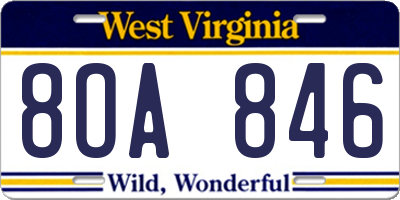 WV license plate 8OA846