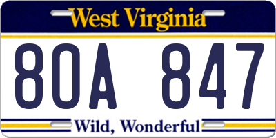 WV license plate 8OA847