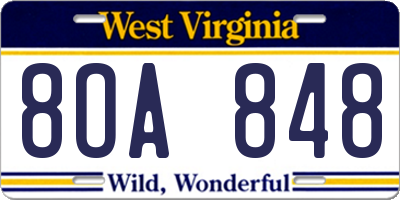 WV license plate 8OA848