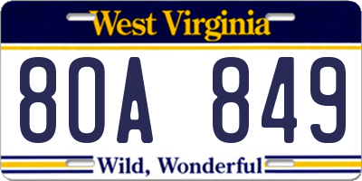 WV license plate 8OA849