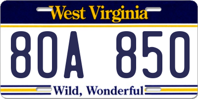 WV license plate 8OA850