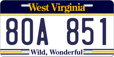WV license plate 8OA851