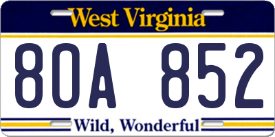 WV license plate 8OA852