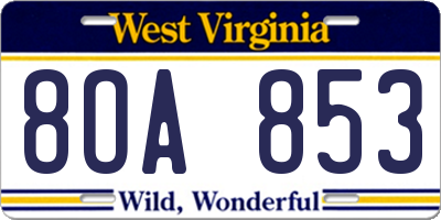 WV license plate 8OA853
