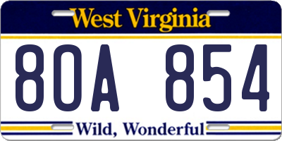 WV license plate 8OA854