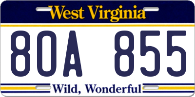 WV license plate 8OA855